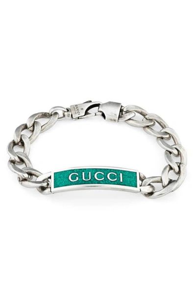 Gucci Logo-engraved Sterling Silver And Enamel Bracelet