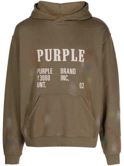Purple Brand Artifact Silicon Paint Effect Hoodie Earth Brown In Green