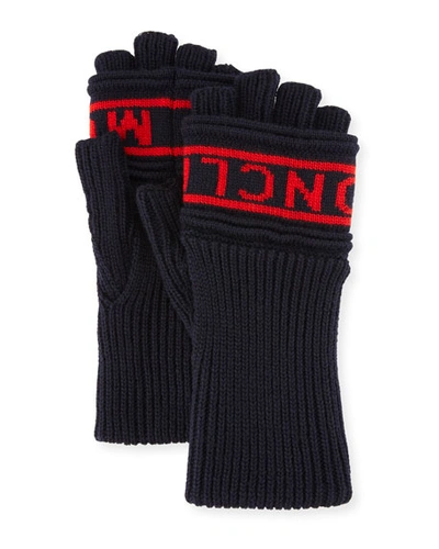 Moncler Men's Logo Knit Fingerless Gloves In Navy