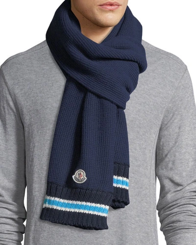 Moncler Sciarpa Wool Knit Scarf In Navy