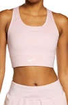 Nike Dri-fit Swoosh Padded Longline Sports Bra In Pink Glaze/ White