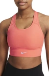 Nike Dri-fit Swoosh Padded Longline Sports Bra In Magic Ember/ Sequoia/ Aluminum