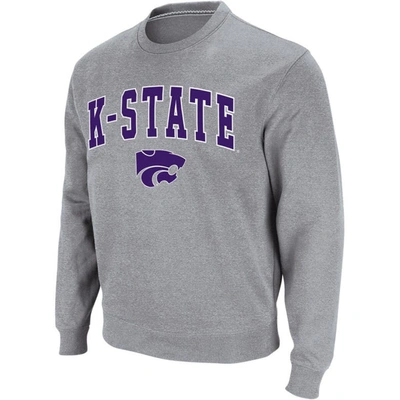 Colosseum Men's  Heather Gray Kansas State Wildcats Arch And Logo Crew Neck Sweatshirt