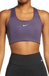 Nike Swoosh Dri-fit Racerback Sports Bra In Dark Raisin/ White