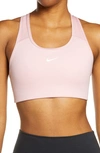 Nike Swoosh Dri-fit Racerback Sports Bra In Pink Glaze/ Pure/ White