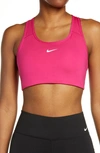 Nike Swoosh Dri-fit Racerback Sports Bra In Fireberry/ White