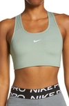 Nike Swoosh Dri-fit Racerback Sports Bra In Jade Smoke/ White