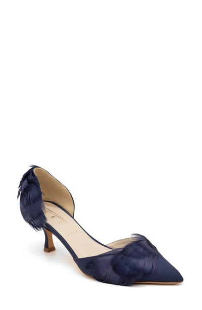 Something Bleu Sofia Satin & Feather D'orsay Pumps In Navy