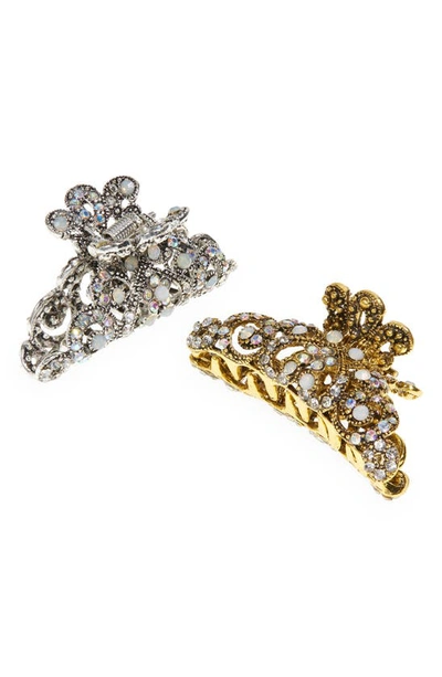Tasha 2-pack Antique Crystal Jaw Hair Clips In Gold Silver