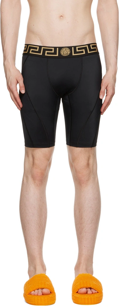 Versace Black Mid-length Greca Border Swim Shorts