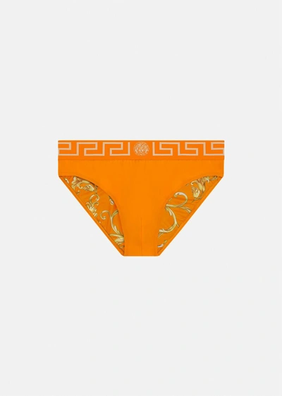 Versace Greca Border Swim Briefs In Orange