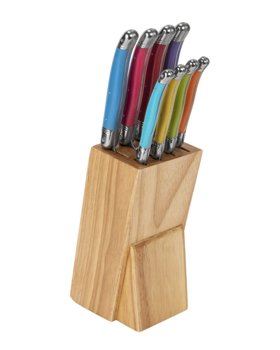French Home 8pc Laguiole Kitchen Knife Set With Wood Block In Multi