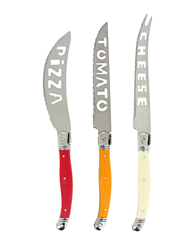 French Home Laguiole Pizza, Tomato And Cheese Knife, Tuscan Sunset, Set Of 3 In Orange/red/cream