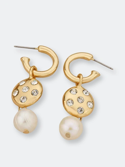 Ettika 18k Gold Plated Crystal Disc And Cultured Freshwater Pearl Earrings