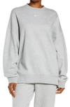 Nike Sportswear Collection Essentials Oversize Fleece Crew Sweatshirt In Dk Grey Heather/ White