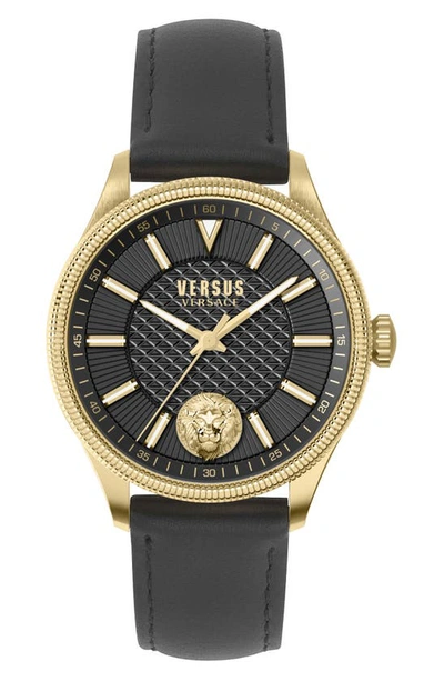 Versus Colonne Leather Strap Watch, 45mm In Black/gold