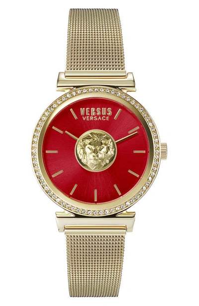 Versus Brick Lane Mesh Strap Watch, 34mm In Red/gold