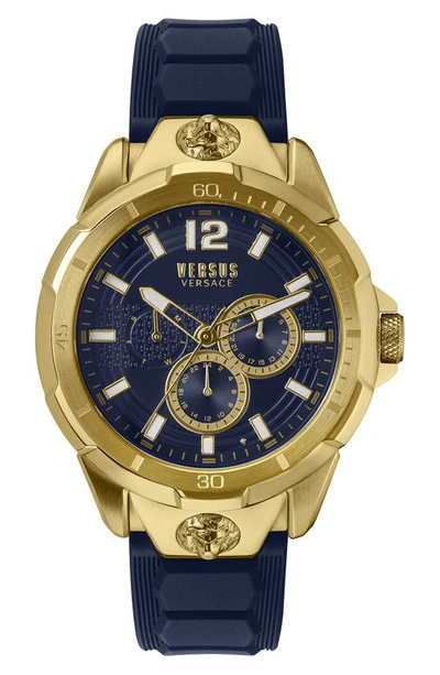 Versus Runyon Multifunction Silicone Strap Watch, 44mm In Blue/gold
