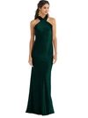 Lovely Draped Twist Halter Tie-back Trumpet Gown In Green