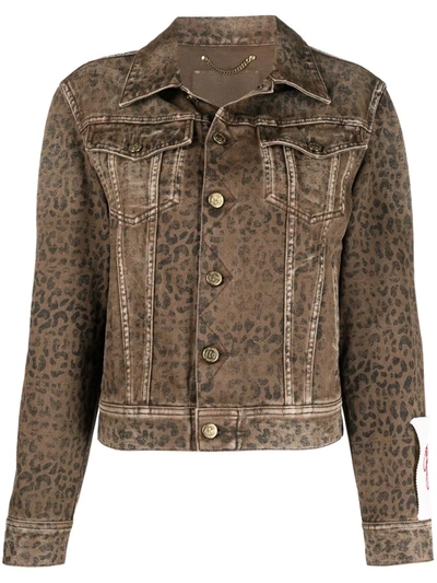 Golden Goose Crop Leopard Print Denim Jacket In Brown