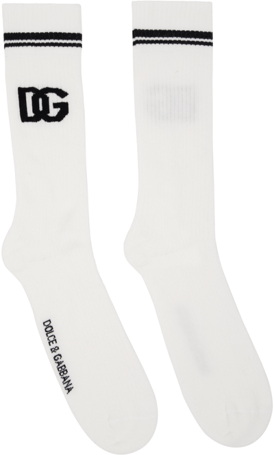 Dolce & Gabbana Socks With Dg Jacquard Logo In White