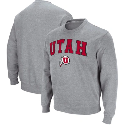 Colosseum Men's  Heathered Gray Utah Utes Arch & Logo Tackle Twill Pullover Sweatshirt