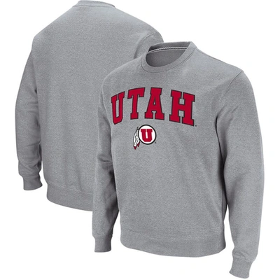 Colosseum Men's Utah Utes Arch And Logo Crew Neck Sweatshirt In Heathered Gray