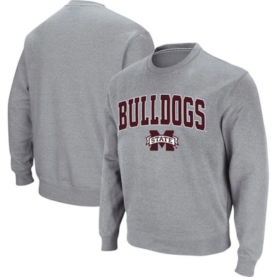 Colosseum Men's Heather Gray Mississippi State Bulldogs Arch Logo Tackle Twill Pullover Sweatshirt