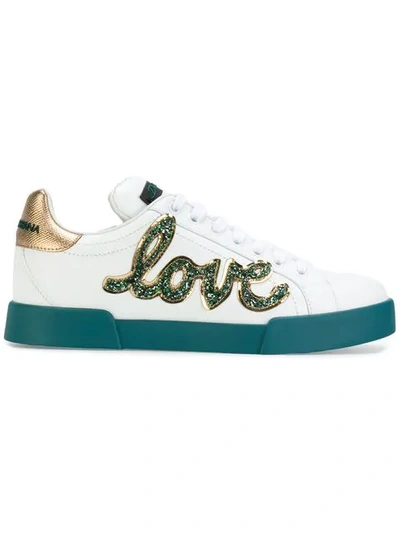 Dolce & Gabbana White Glitter Love Patch Sneakers