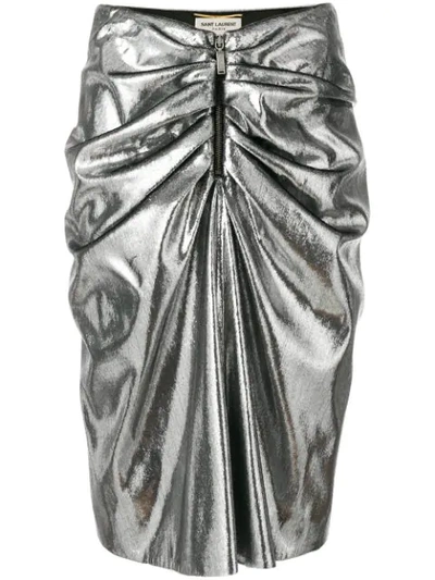 Saint Laurent Metallic Ruched Mini Skirt