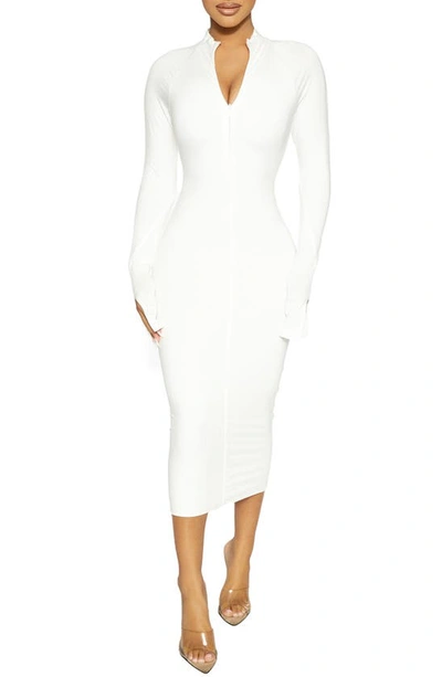 Naked Wardrobe Half Zip Long Sleeve Dress In White