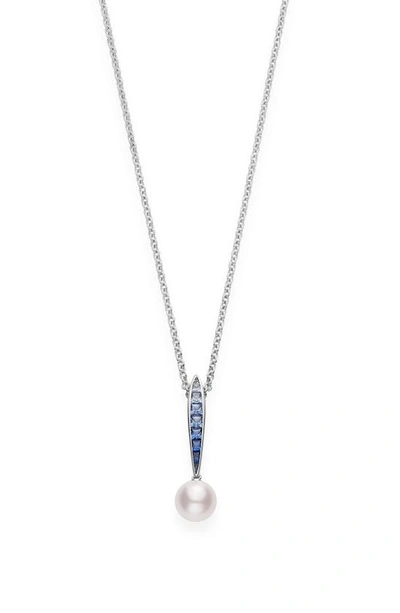 Mikimoto Ocean Sapphire & Pearl Pendant Necklace In White Gold