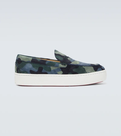 Christian Louboutin Paqueboat Slip-on Camouflage-suede Trainers In Blue