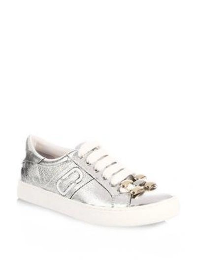 Marc By Marc Jacobs Empire Chain Link Leather Sneakers In Silver
