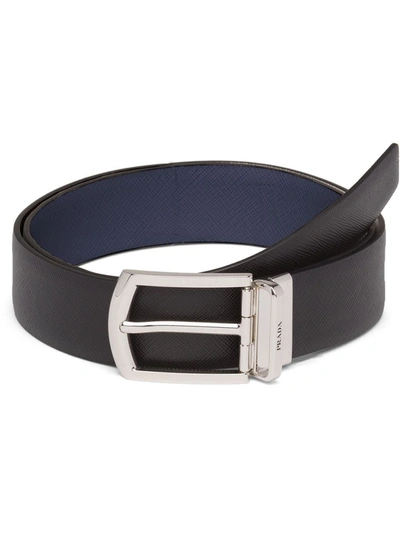 Prada Reversible Saffiano Leather Belt In Black