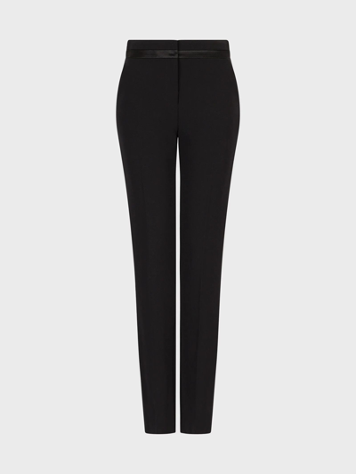 Emporio Armani Slim-fit Trousers In Milano Knit Fabric With Satin Band In Black