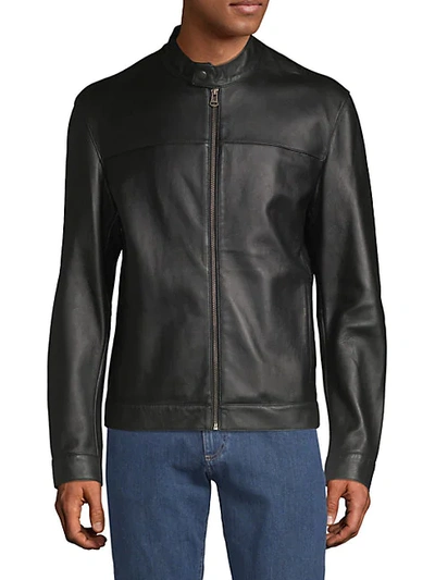 Cole Haan Bonded Leather Moto Jacket In Black