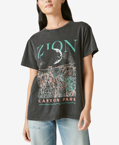 Lucky Brand Zion Canyon Park Cotton Graphic Boyfriend Tee In Jet Black