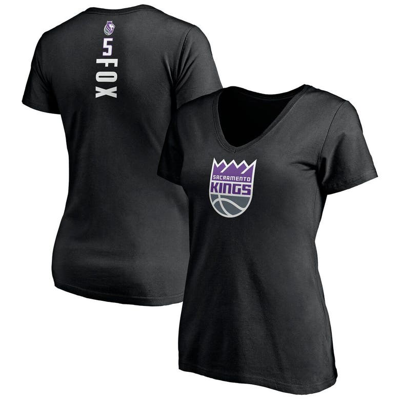 Fanatics Women's De'aaron Fox Black Sacramento Kings Playmaker Logo Name Number V-neck T-shirt