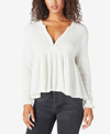 Lucky Brand Waffle Knit High-low Cotton Top In Cream