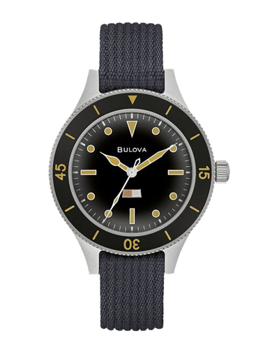 Bulova Men's Automatic Mil-ships-w-2181 Navy Nylon Strap Watch 41mm In Black