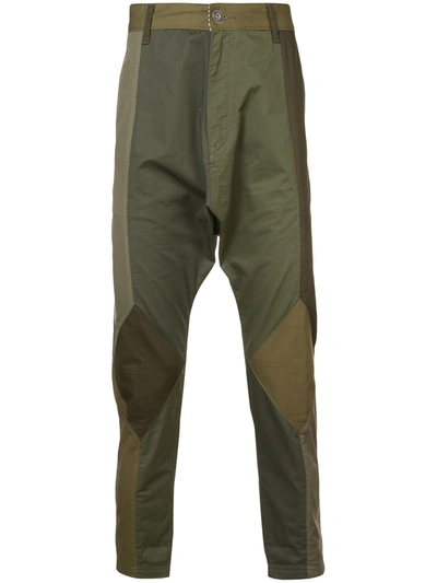 Mostly Heard Rarely Seen Patchwork Twill Dropped-inseam Pants In Green