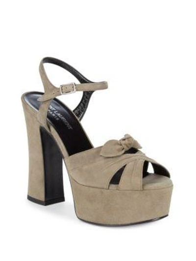 Saint Laurent Suede Platform Sandals In Grey