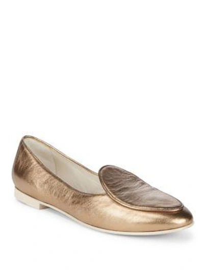 Giorgio Armani Almond Toe Leather Loafers In Bronze