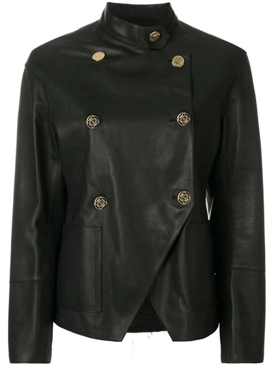 Loewe Double-breasted Leather And Linen Jacket In Black