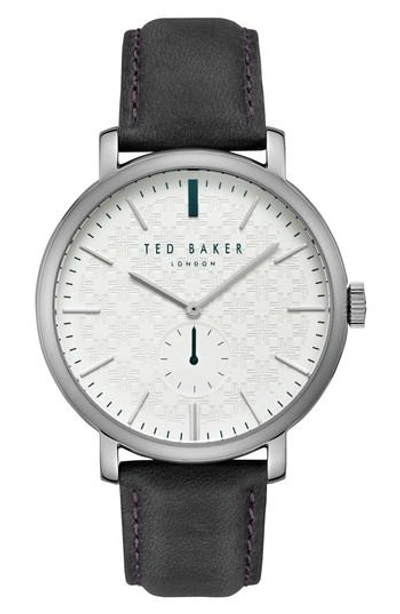 Ted Baker Trent Leather Strap Watch, 44mm In White/ Dark Grey