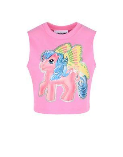 Moschino Little Pony Stretch Cotton Crop Top In Pink