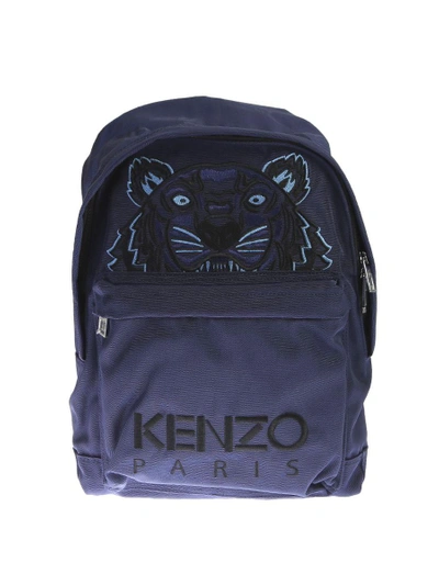 Kenzo Tiger Embroidered Nylon Canvas Backpack In Blue