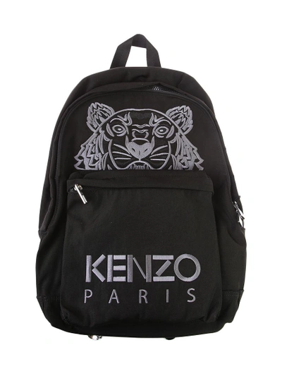 Kenzo Tiger Embroidered Nylon Canvas Backpack In Black