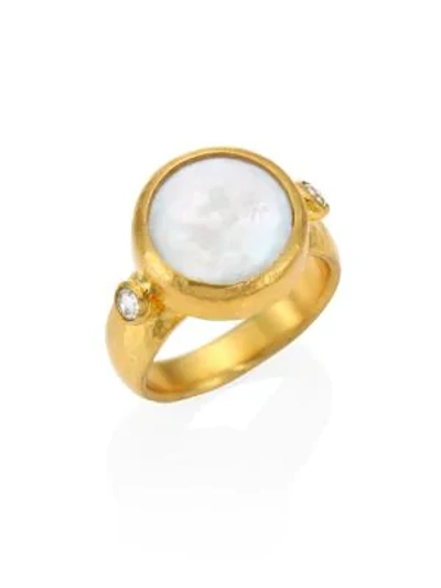 Gurhan Lentil Diamond, 13mm Biwa Coin Pearl & 24k Yellow Gold Ring
